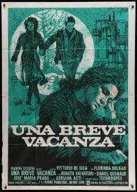 4f093 BRIEF VACATION Italian 1p '75 Vittorio De Sica's Una breve vacanza, cool art by Piero Iaia!