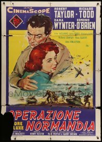 4f106 D-DAY THE SIXTH OF JUNE Italian 1p '56 art of Robert Taylor & sexy Dana Wynter in WWII, rare!