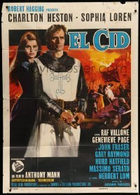 4f126 EL CID Italian 1p '61 Anthony Mann, art of Charlton Heston in armor with sexy Sophia Loren!