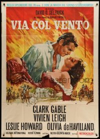 4f148 GONE WITH THE WIND Italian 1p R60s art of Gable carrying Vivien Leigh over Atlanta burning!