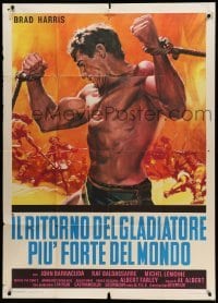 4f220 RETURN OF THE GLADIATOR Italian 1p '71 art of bound barechested strongman Brad Harris!