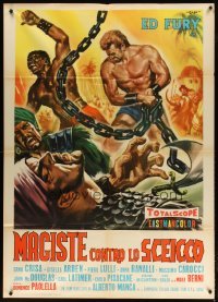 4f227 SAMSON AGAINST THE SHEIK Italian 1p '62 art of strongman Ed Fury with huge chains by Casaro!