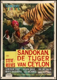 4f228 SANDOKAN THE GREAT Italian 1p '65 Umberto Lenzi, Ciriello art of tiger leaping at Reeves!