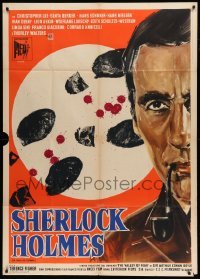 4f234 SHERLOCK HOLMES & THE DEADLY NECKLACE Italian 1p '64 art of Christopher Lee & footprints!
