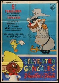 4f237 SILVESTRO E GONZALES VINCITORI E VINTI Italian 1p '62 Sylvester, Tweety & Speedy cartoon!