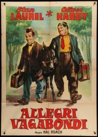4f260 WAY OUT WEST Italian 1p R64 different art of Stan Laurel & Oliver Hardy with mule, rare!
