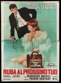 4f022 FINE PAIR Italian 2p '69 different art of Rock Hudson & sexy Claudia Cardinale with jewels!