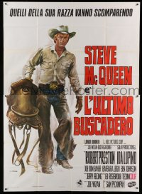 4f033 JUNIOR BONNER Italian 2p '72 Casaro art of rodeo cowboy Steve McQueen carrying saddle!