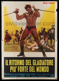 4f047 RETURN OF THE GLADIATOR Italian 2p '71 cool art of bound barechested strongman Brad Harris!