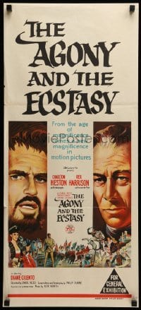 4g366 AGONY & THE ECSTASY Aust daybill '65 stone litho art of Charlton Heston & Rex Harrison!