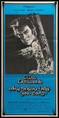 4g371 ANY WHICH WAY YOU CAN Aust daybill '80 cool artwork of Clint Eastwood & Clyde by Bob Peak!