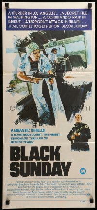 4g378 BLACK SUNDAY Aust daybill '77 Frankenheimer, Goodyear Blimp disaster at the Super Bowl!