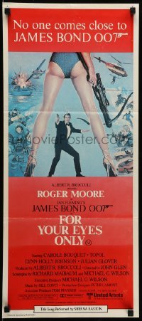 4g414 FOR YOUR EYES ONLY Aust daybill '81 Roger Moore as James Bond 007, art by Brian Bysouth!