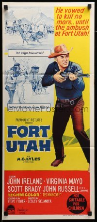4g415 FORT UTAH Aust daybill '66 John Ireland vowed to kill no more until the ambush at Fort Utah!
