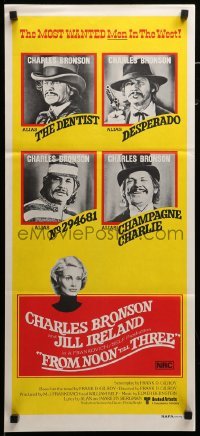 4g418 FROM NOON TILL THREE Aust daybill '76 4 great images of wanted Charles Bronson!