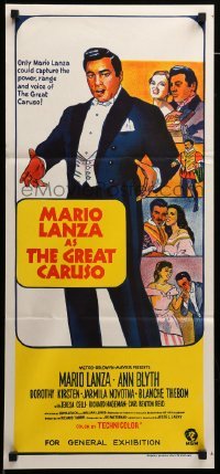 4g428 GREAT CARUSO Aust daybill R68 artwork of Mario Lanza & with pretty Ann Blyth!
