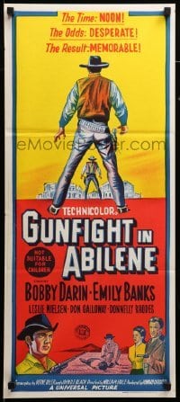 4g430 GUNFIGHT IN ABILENE Aust daybill '67 stone litho of cowboy Bobby Darin in a showdown!