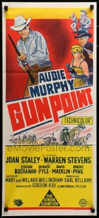 4g432 GUNPOINT Aust daybill '66 different artwork of cowboy Audie Murphy with rifle!