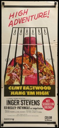 4g433 HANG 'EM HIGH Aust daybill '68 Clint Eastwood, they hung the wrong man, cool art!