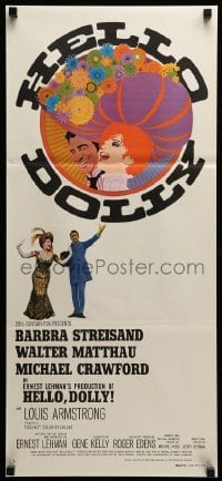 4g438 HELLO DOLLY Aust daybill '70 art of Barbra Streisand & Walter Matthau by Richard Amsel!