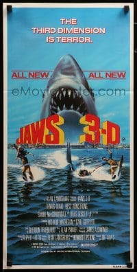 4g450 JAWS 3-D Aust daybill '83 Gary Meyer shark artwork, the third dimension is terror!