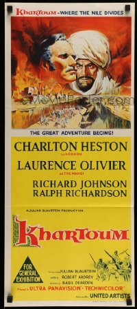 4g461 KHARTOUM Aust daybill '66 different art of Charlton Heston & Laurence Olivier!
