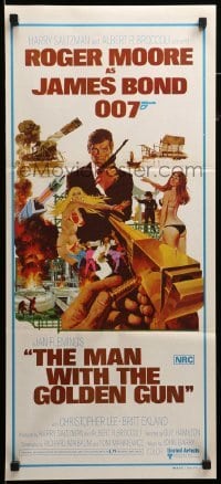 4g476 MAN WITH THE GOLDEN GUN Aust daybill '74 art of Roger Moore as James Bond by Robert McGinnis