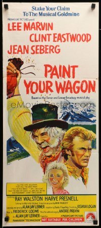 4g492 PAINT YOUR WAGON Aust daybill '69 art of Clint Eastwood, Lee Marvin & pretty Jean Seberg!