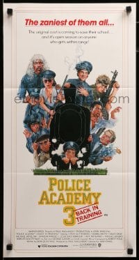 4g504 POLICE ACADEMY 3 Aust daybill '86 artwork of Guttenberg, Bubba Smith & cast by Drew Struzan!