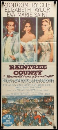 4g515 RAINTREE COUNTY Aust daybill '58 art of Montgomery Clift, Elizabeth Taylor & Eva Marie Saint