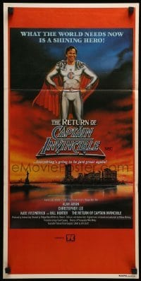 4g523 RETURN OF CAPTAIN INVINCIBLE Aust daybill '83 Alan Arkin, Christopher Lee, hero comedy!