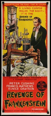 4g524 REVENGE OF FRANKENSTEIN Aust daybill '69 Peter Cushing, cool different art!