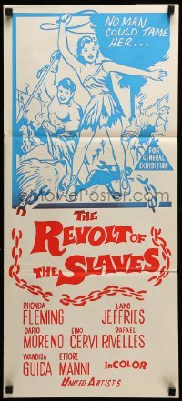 4g525 REVOLT OF THE SLAVES Aust daybill R60s artwork of sexy Rhonda Fleming with whip!