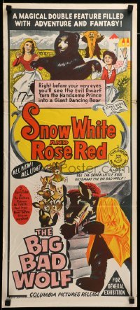 4g547 SNOW WHITE & ROSE RED/BIG BAD WOLF Aust daybill '66 magical double-feature, adv & fantasy!