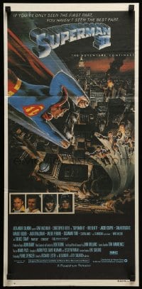 4g556 SUPERMAN II Aust daybill '81 Christopher Reeve, Terence Stamp, cool art by Daniel Goozee!