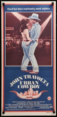 4g571 URBAN COWBOY Aust daybill '80 different image of John Travolta & Debra Winger dancing!