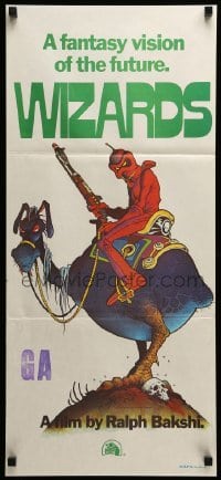 4g578 WIZARDS Aust daybill '77 Ralph Bakshi directed, cool fantasy art by William Stout!