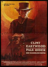 4g158 PALE RIDER German 2p '85 great HUGE artwork of cowboy Clint Eastwood by David Grove!