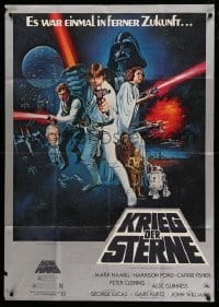 4g169 STAR WARS German 33x47 '77 classic sci-fi epic, great artwork by Tom Chantrell!