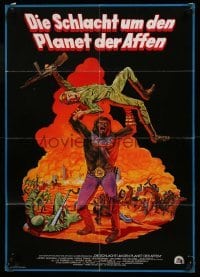 4g199 BATTLE FOR THE PLANET OF THE APES German '73 great sci-fi art of war between apes & humans!