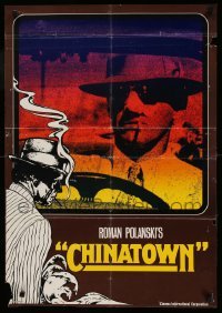 4g219 CHINATOWN teaser German '74 Polanski, Jack Nicholson smoking with bandaged nose & driving car
