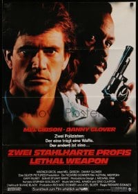 4g277 LETHAL WEAPON German '87 great close image of cop partners Mel Gibson & Danny Glover!
