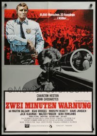 4g336 TWO MINUTE WARNING German '77 Charlton Heston, Cassavetes, Beau Bridges in sniper's scope!