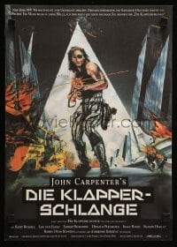 4g176 ESCAPE FROM NEW YORK German 12x19 '81 John Carpenter, cool artwork of Kurt Russell by Chase!