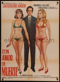 4g020 CON AMOR DE MUERTE Mexican poster '74 Jose Maria Fernandez Unsain, best sexy art!