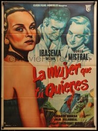 4g035 LA MUJER QUE TU QUIERES Mexican poster '52 art of sexy bad girl & crashing car by Caballero!