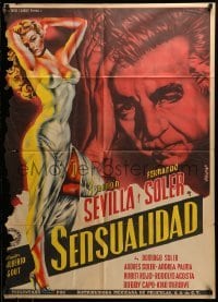 4g047 SENSUALIDAD Mexican poster '51 art of sexy Ninon Sevilla by Juan Antonio Vargas Ocampo!