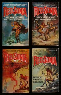 4h028 LOT OF 4 RED SONJA PAPERBACK BOOKS '80s all with great sexy Boris Vallejo cover art!