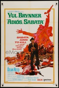 4j026 ADIOS SABATA int'l 1sh '71 Yul Brynner aims to kill, and his gun does the rest, cool art!