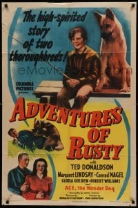 4j031 ADVENTURES OF RUSTY 1sh '45 the high-spirited story of boy and his German Shepherd dog!
